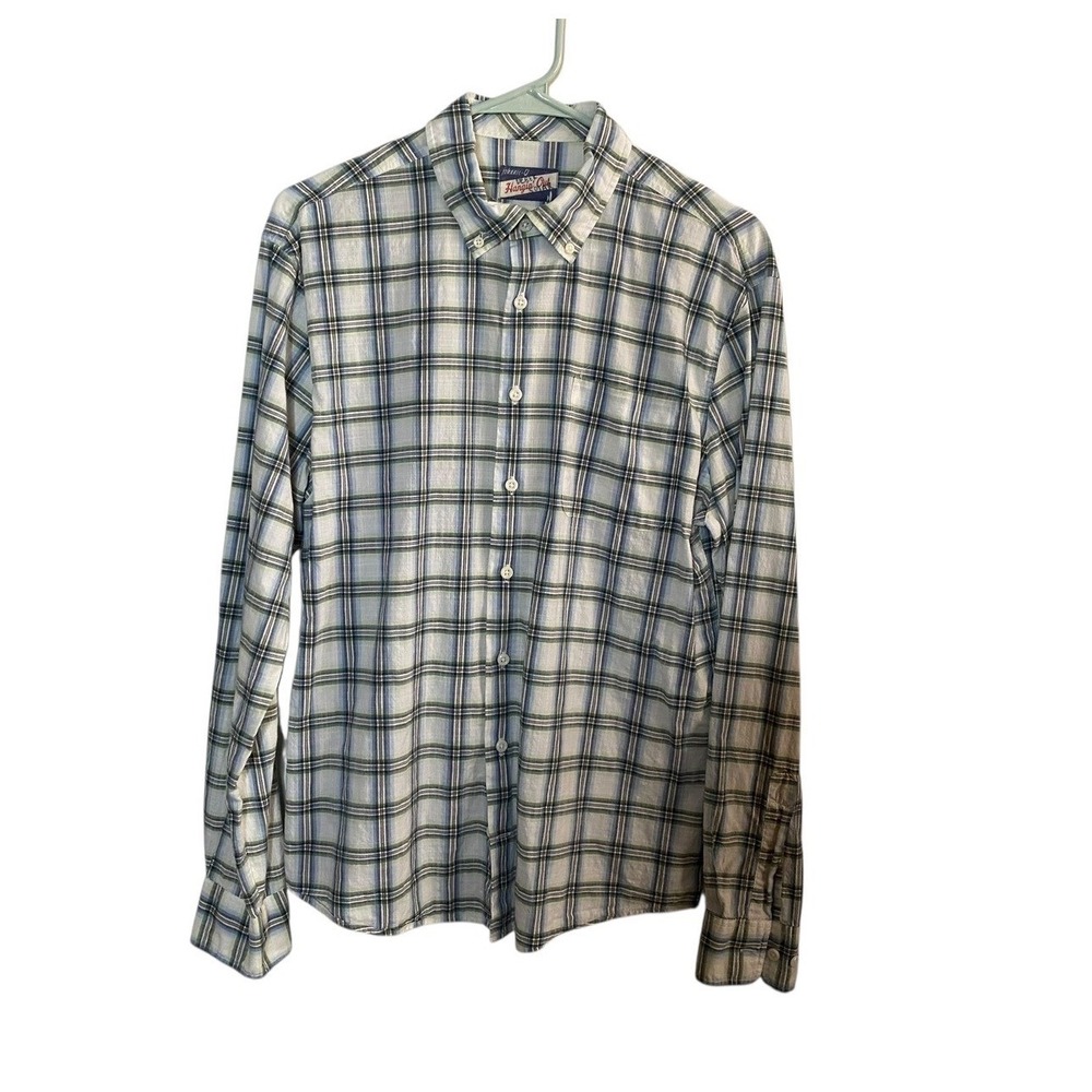 Johnnie O Hanging Out Shirt Mens Medium Green White Plaid Long Sleeve Button up